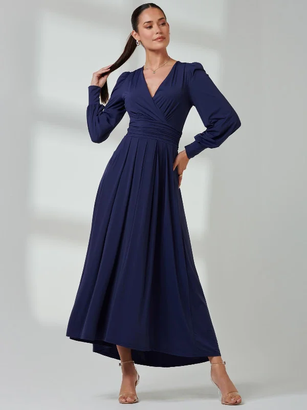 Long Sleeve Soft Silky Jersey Maxi Dress, Navy Cozy Longline Maxi Dress
