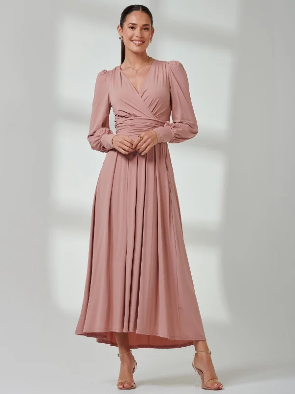 Long Sleeve Soft Silky Jersey Maxi Dress, Dusty Pink Classic Strapless Maxi Dress
