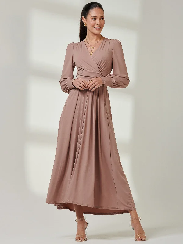 Long Sleeve Super Soft Jersey Maxi Dress, Rose Taupe Stylish Longline Maxi Dress