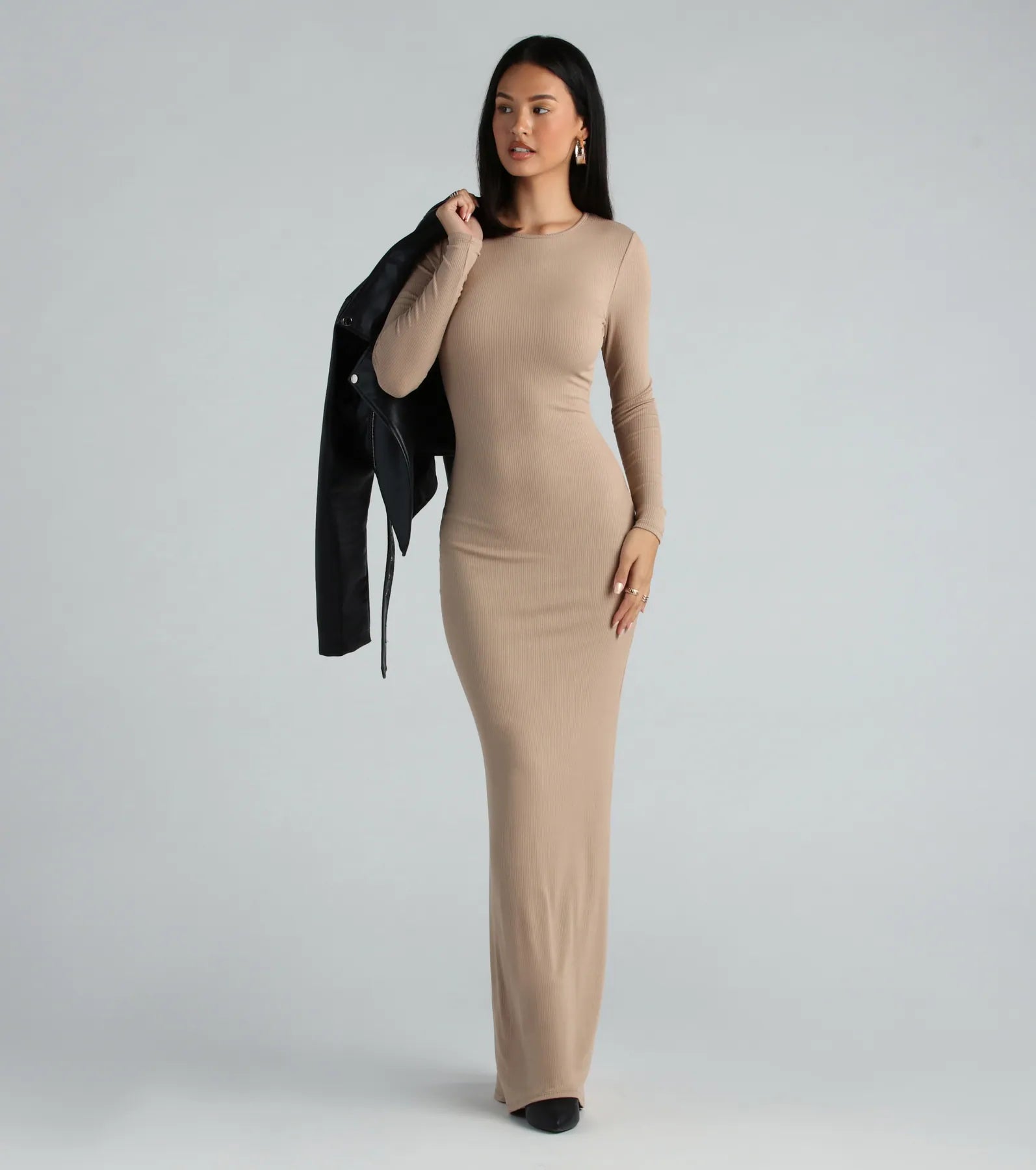 Looking For The One Basic Long Sleeve Maxi Dress Trendy Maxi Dress with Bow