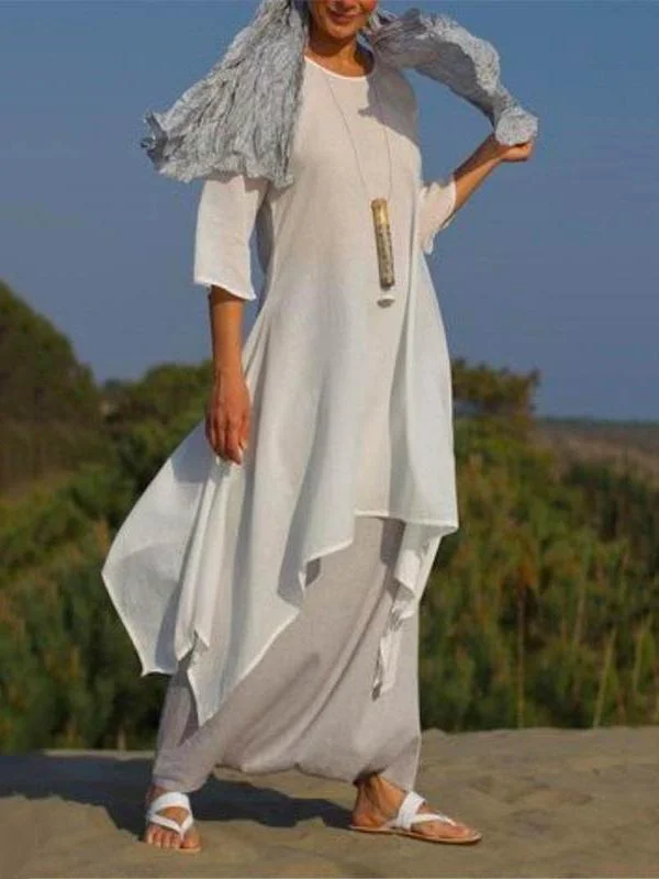 Loose Solid Color Split-side Stand Collar Plus Size Maxi Dress Cozy Ruffle Sleeve Maxi Dress