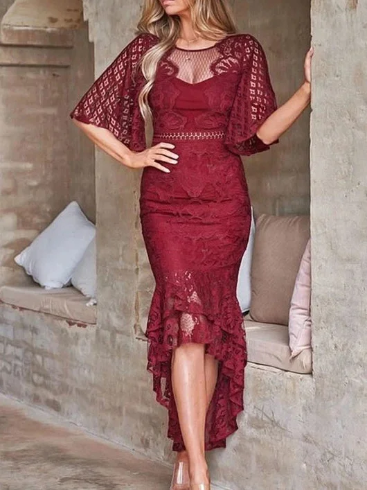Lace Short Sleeve High Low Maxi Dress Stylish Boho Chic Maxi Dress