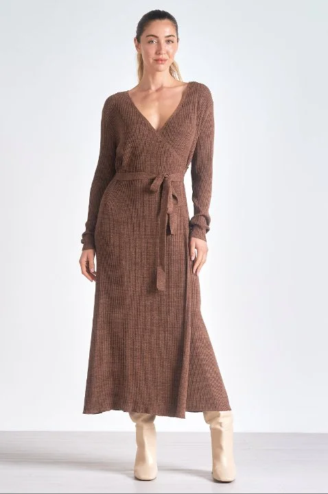 Mocha Ribbed Knit Belted Maxi Dress Comfortable Casual Maxi Dress