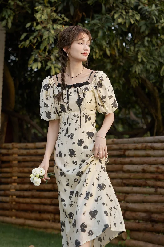 Black Floral Maxi Dress for Women Fashionable Faux Wrap Maxi Dress