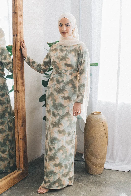 Navera Print Wrap Maxi Dress- Tan Fashionable High-Low Maxi Dress
