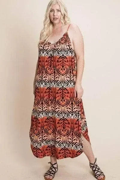 Orange Tie Dye Ombre Cami Maxi Dress Comfortable Satin Maxi Dress