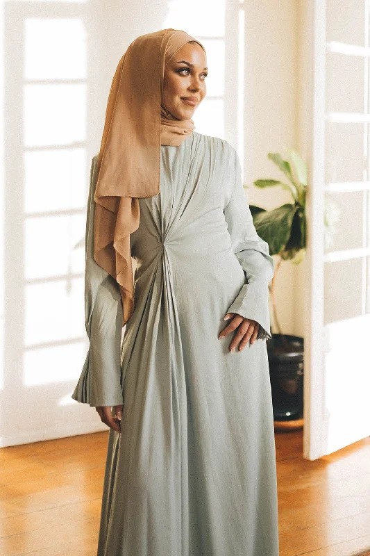 Remas Pleat Maxi Dress- Aloe Mint Stylish Off-Shoulder Maxi Dress