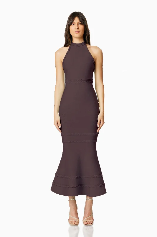 Renewal Halter Maxi Dress In Brown Fashionable High-Low Maxi Dress
