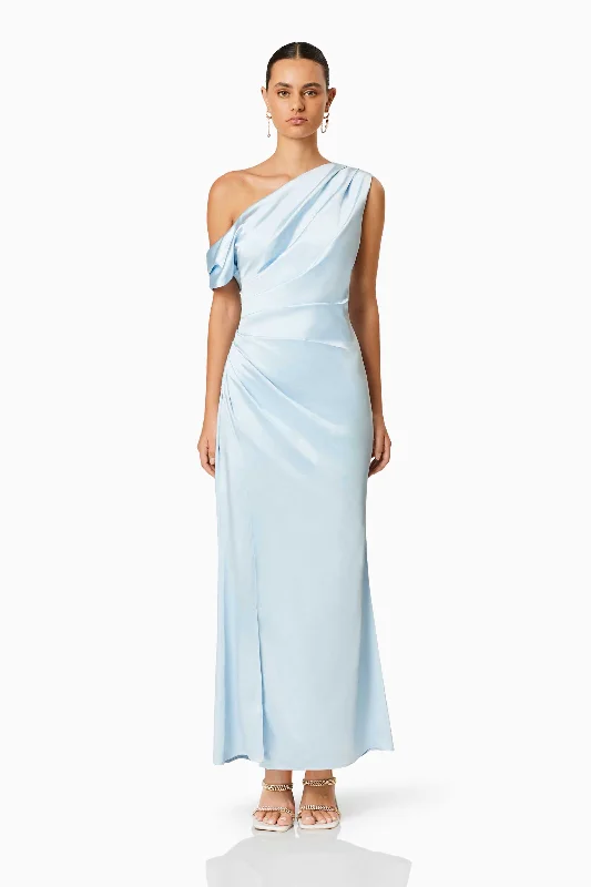 Retreat Maxi Dress In Blue Elegant Pleated Maxi Dress