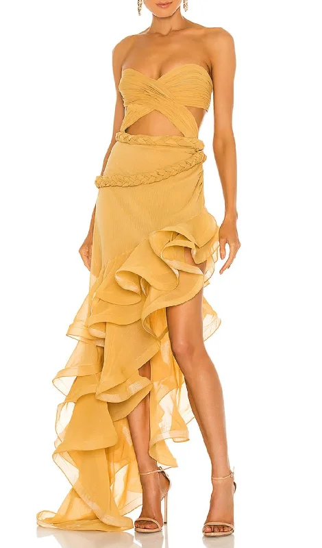 RUFFLE THIGH SLIT MAXI DRESS IN LIGHT ORANGE Stylish Empire Waist Maxi Dress