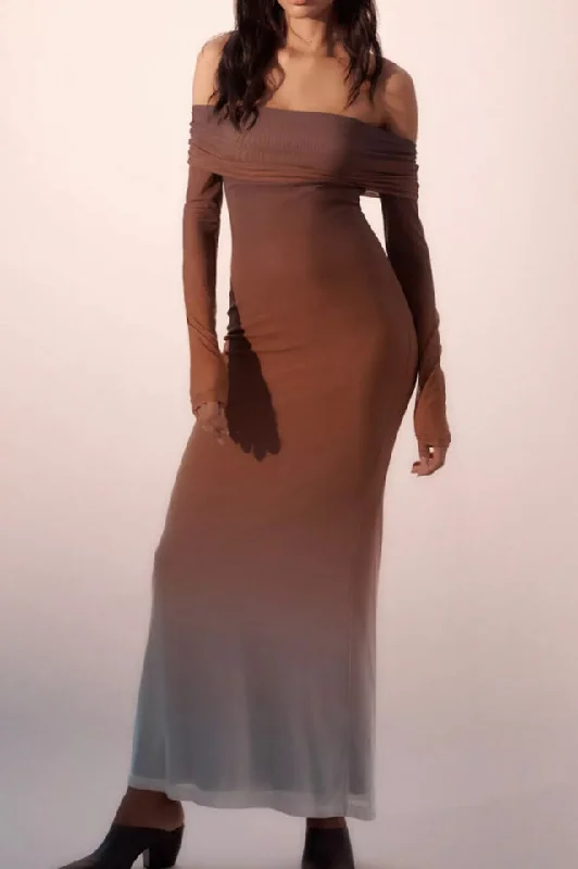 Saphia Mesh Maxi Dress Elegant Maxi Dress with Drapes