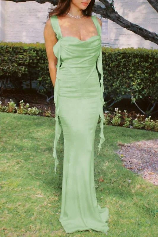 SATIN BODYCON MAXI DRESS Comfortable Pleated Maxi Dress