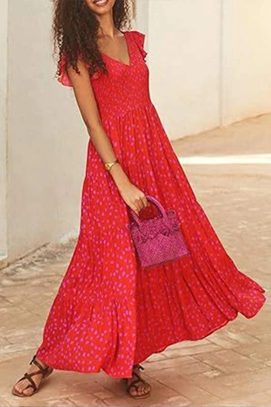 SHIRRED V NECK MAXI DRESS Fashionable Faux Wrap Maxi Dress