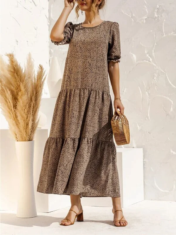 Short Sleeve Polka Dot Round Neck Maxi Dress Elegant Floral Maxi Dress