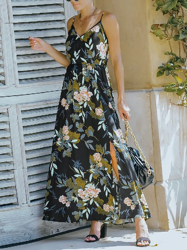 Side Split V Neck Spaghetti Strap Maxi Dress Classic V-Neck Maxi Dress