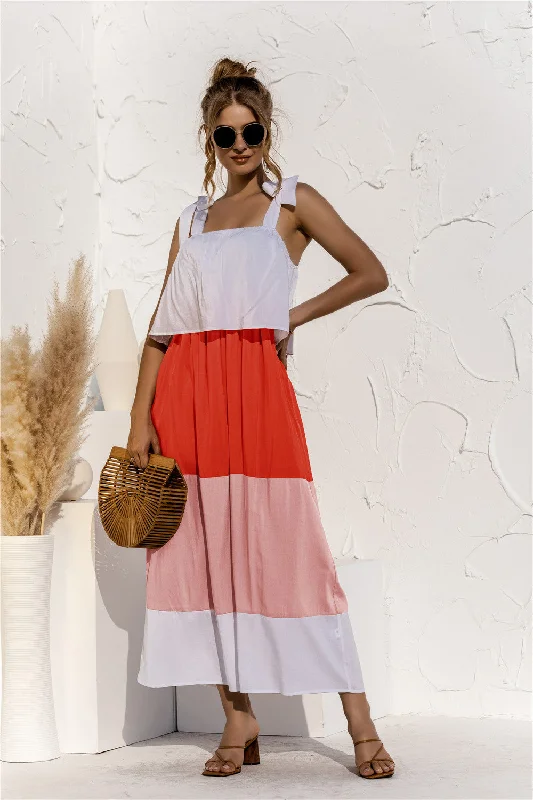 Sleeveless Square Neck Adjustable Straps Maxi Dress Fashionable Chiffon Tiered Maxi Dress