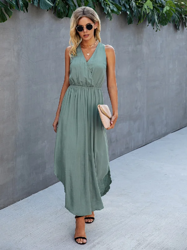 Sleeveless V Neck Side Split Maxi Dress Comfortable Maxi Dress with Sleeves