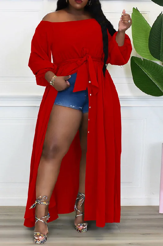 Solid Color Casual High Slipt Maxi Dress Stylish Boho Maxi Dress