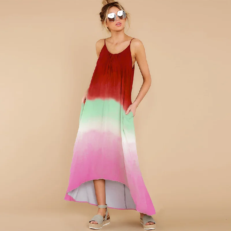 Spaghetti Strap Loose Multi Color Summer Maxi Dress Cozy Spaghetti Strap Maxi Dress