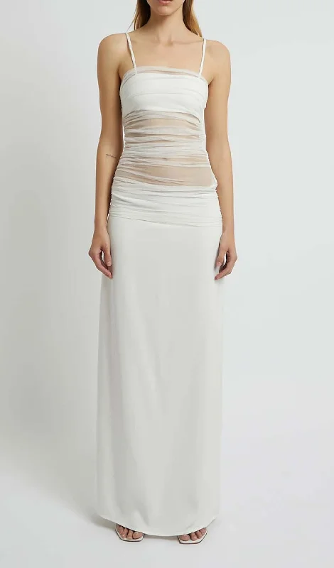 STRAPPY MESH MAXI DRESS IN WHITE Trendy Printed Maxi Dress
