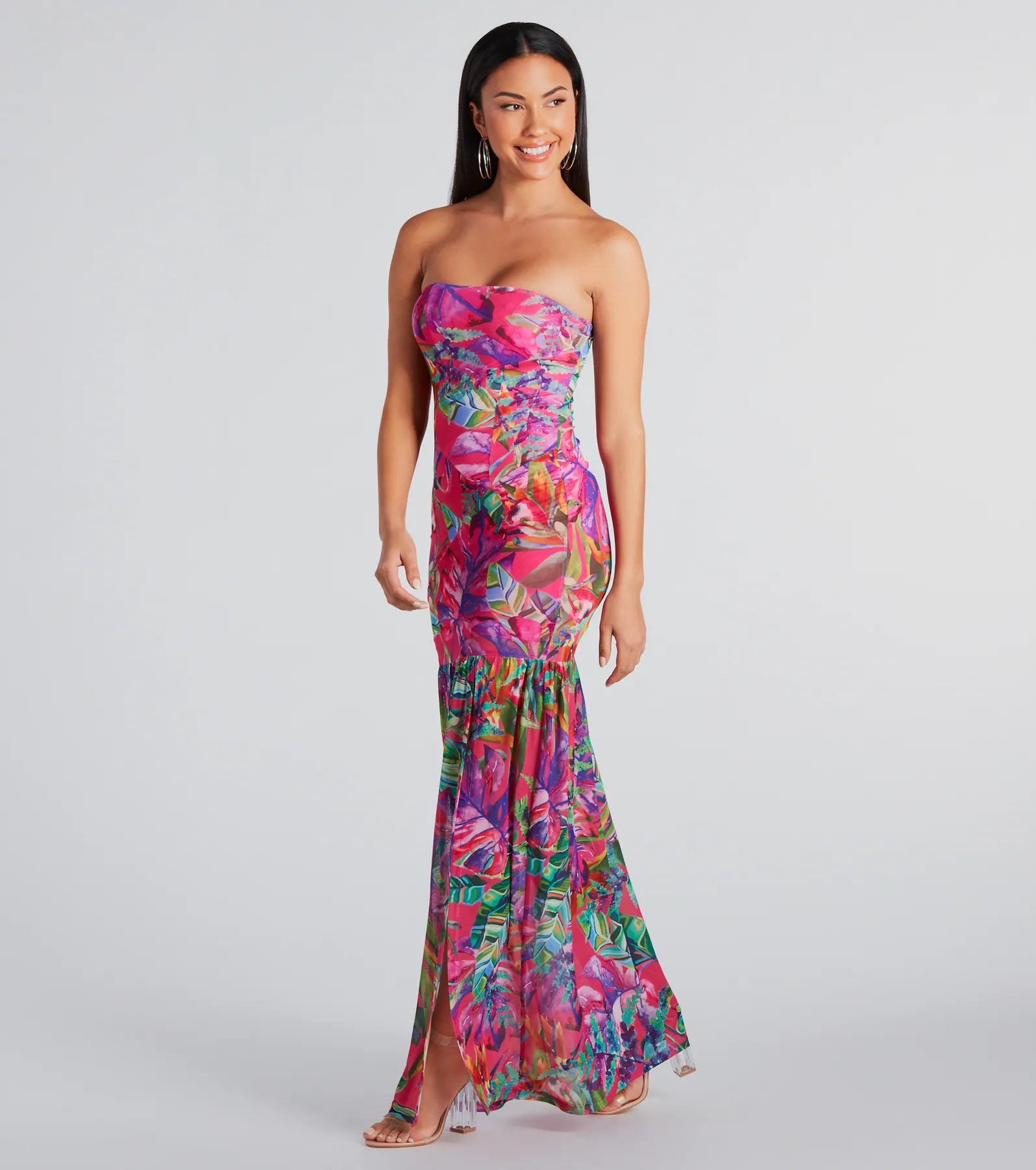 Stunning Destination Tropical Ruffle Maxi Dress Comfortable Long-Sleeve Maxi Dress