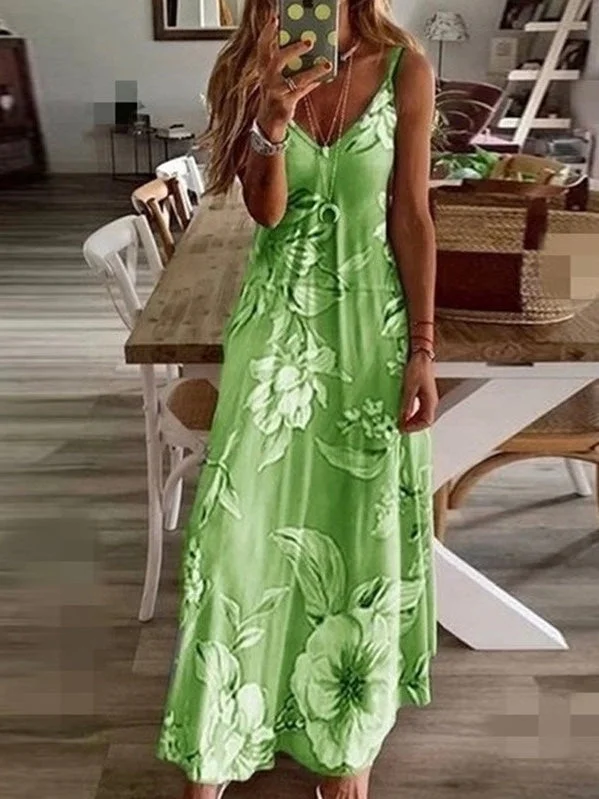 Summer Women Sexy V Neck Spaghetti Strap Beach Maxi Dress Cozy Ribbed Maxi Dress
