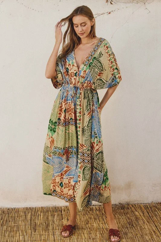 Tropical Kimono Maxi Dress Cozy Knit Maxi Dress