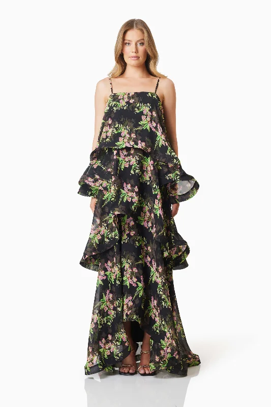 Ula Tiered Maxi Dress Black Trendy V-Neck Maxi Dress