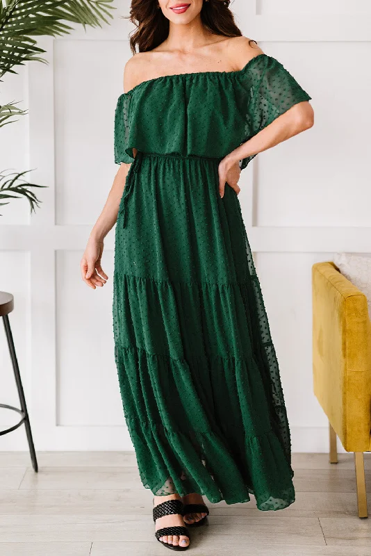 Yellow Yellow Off Shoulder Ruffle Swiss Dot Maxi Dress Stylish Empire Waist Maxi Dress