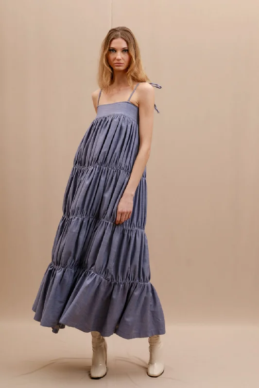 GAD MAXI DRESS DENIM BLUE | THE JERKINS Trendy Short Sleeve Maxi Dress