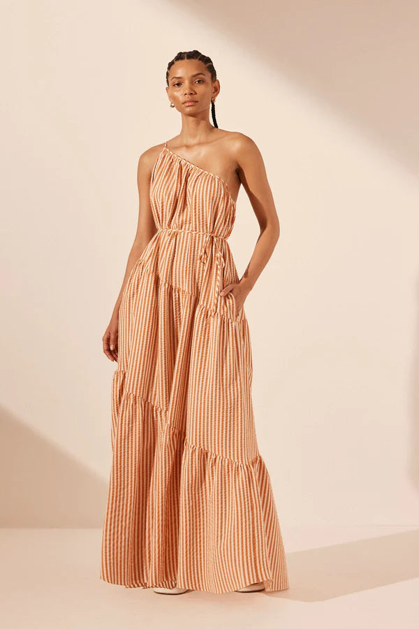 Hele One Shoulder Tiered Maxi Dress Chic Off-Shoulder Maxi Dress