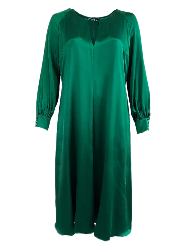 Marina Rinaldi Women's Green Dondolo Long Sleeve Silk Maxi Dress NWT Stylish Empire Waist Maxi Dress Marina Rinaldi Women's Green Dondolo Long Sleeve Silk Maxi Dress NWT Stylish Empire Waist Maxi Dress