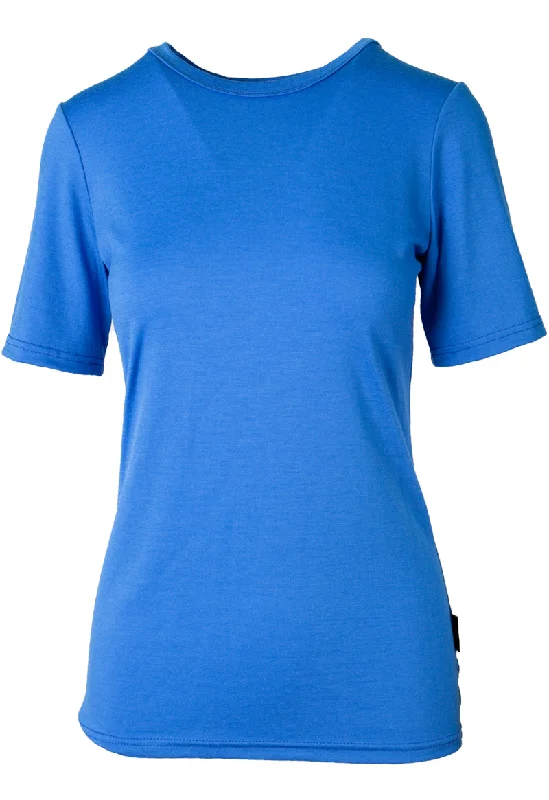 175 Women's Merino Short Sleeve T-Shirt Day By Day - Blue Houndstooth Herringbone Solid