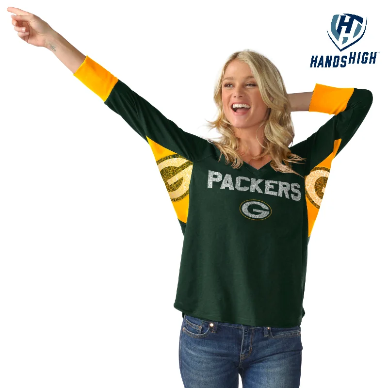 Green Bay Packers Wildcard Long Sleeve Women's Tee Zippered Buttoned Snapped