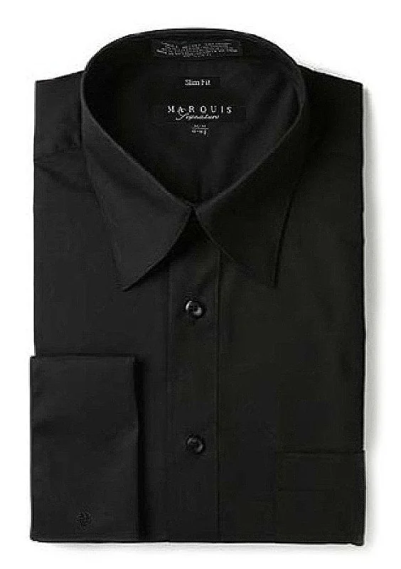Marquis 009F Dress Shirt Regular Fit French Cuff Black Zippered Front Buttoned Front Snap Front Marquis 009F Dress Shirt Regular Fit French Cuff Black Zippered Front Buttoned Front Snap Front