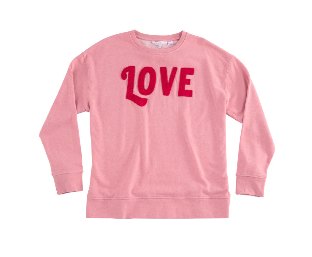 SHIRALEAH "LOVE" SWEATSHIRT IN PINK Cozy Warm Stylish