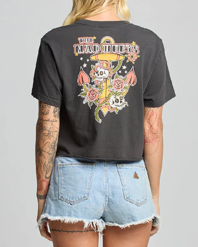 The Mad Hueys SKULL TATTOO | WOMENS CROP SS TEE Collared Crew Neck Turtle Neck