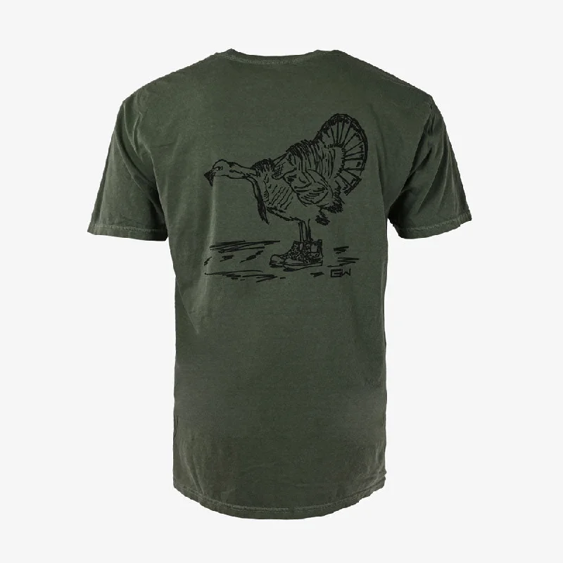 Turkey Strut Graphic Tee | Military Green Embroidered Appliqued Beaded