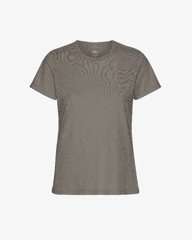 Women Light Organic Tee - Misty Brown Ribbed Striped Patterned