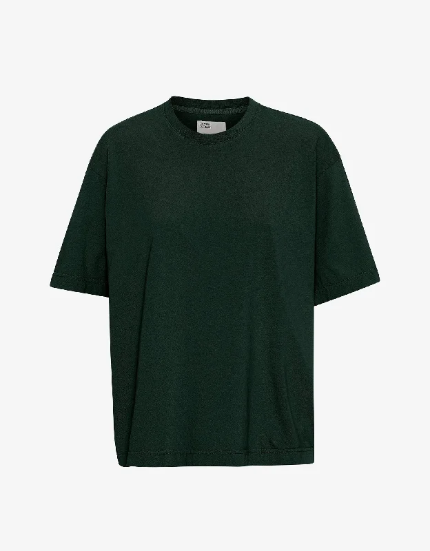 Oversized Organic T-Shirt - Hunter Green Collared Crew Neck Turtle Neck