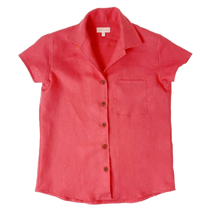 Women's Linen Camp Shirt Houndstooth Herringbone Solid