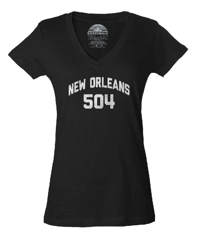 Women's New Orleans 504 Area Code Vneck T-Shirt Anti-Pilling Machine Wash Handmade