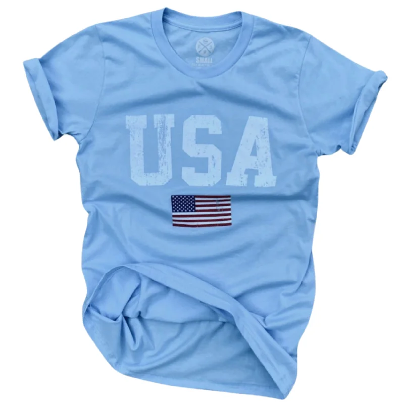 Women's USA Patriotic Weekend Fit American Flag T Shirt Chenille Brocade Lace