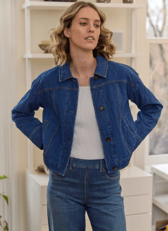 Sloane Quilted Denim Jacket Chenille Fabric Brocade Fabric Lace Fabric