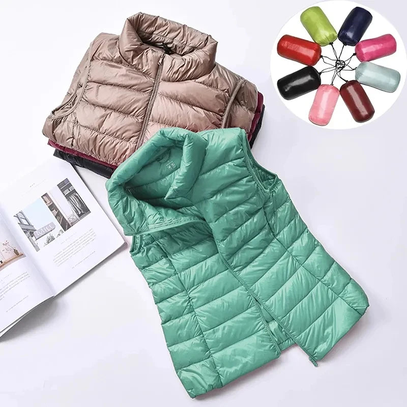 Winter Women Ultra Light Duck Down Vest Jacket Women 90% White Duck Down Vest Sleeveless Coat Fleece Jacket Down Jacket Parka