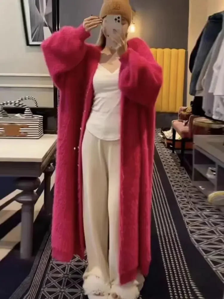 2025 Pearl Buckle Design Sense Long Knee Mink Velvet Jacket Korean Lazy Style Pure Desire Outside with High-end Coat Women Faux Fur Jacket Real Fur Jacket Shearling Jacket
