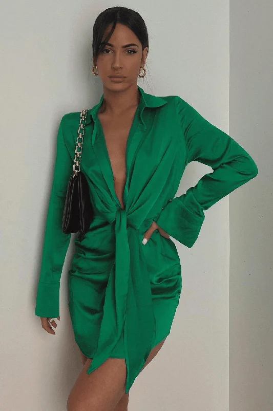 Aja Mini Dress - Green Fashionable Polka Dot Mini Dress