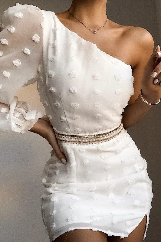 Alira Mini Dress - White Elegant Satin Lace Mini Dress