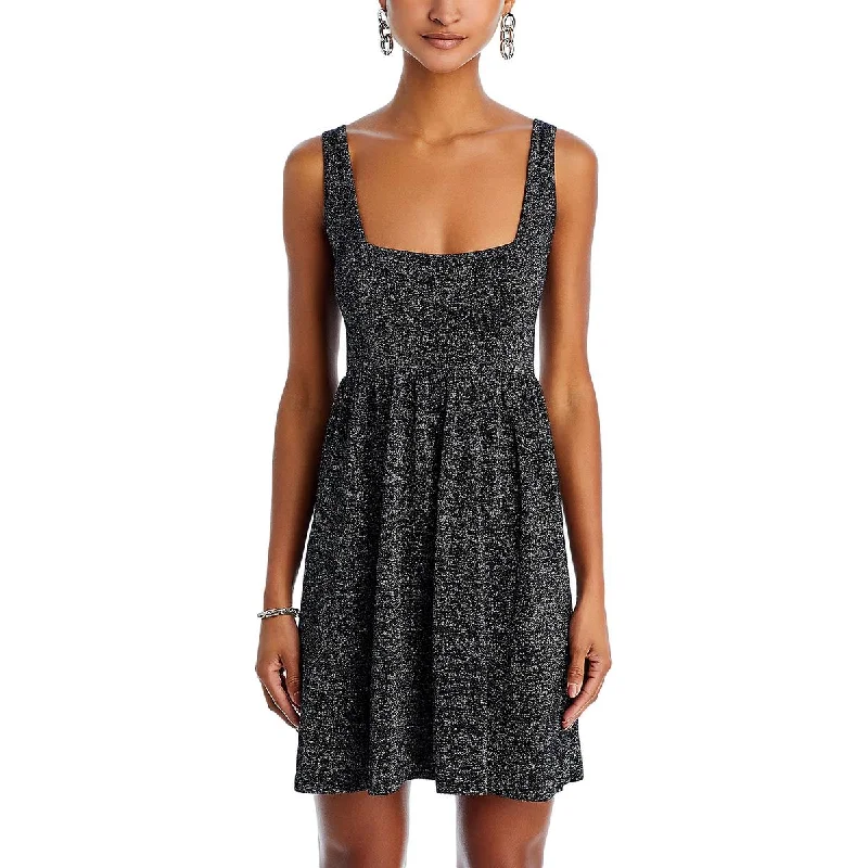 Aqua Womens Metallic Short Mini Dress Classic Striped Mini Dress