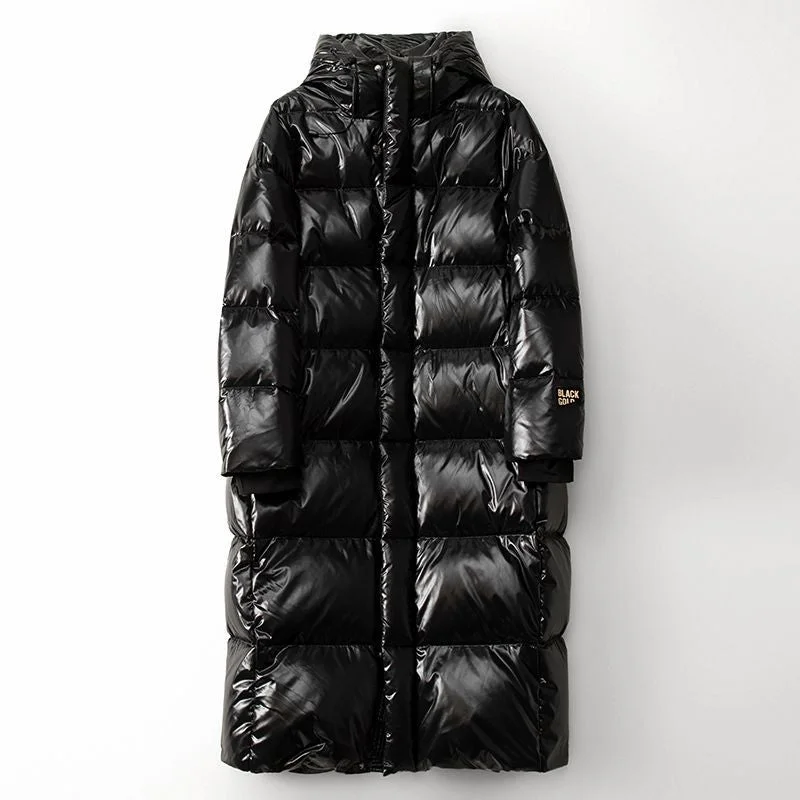 Autumn and Winter White Goose Down 440g Black Gold Extra Long Down Jacket Fashion Hooded Coat Jacket for Women Nylon Jacket Polyester Jacket Spandex Jacket